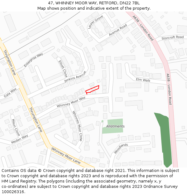 47, WHINNEY MOOR WAY, RETFORD, DN22 7BL: Location map and indicative extent of plot
