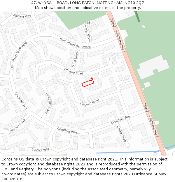 47, WHYSALL ROAD, LONG EATON, NOTTINGHAM, NG10 3QZ: Location map and indicative extent of plot