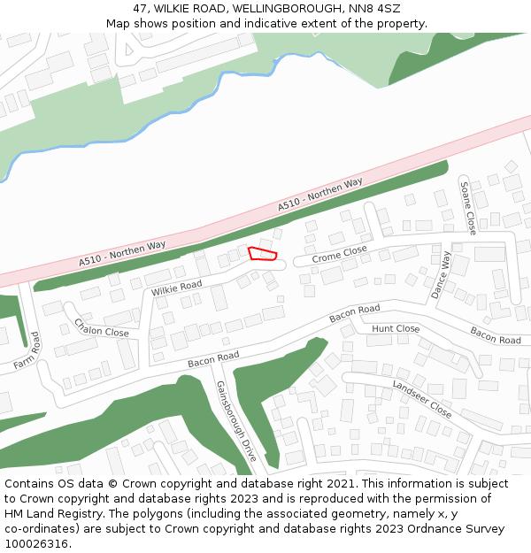 47, WILKIE ROAD, WELLINGBOROUGH, NN8 4SZ: Location map and indicative extent of plot