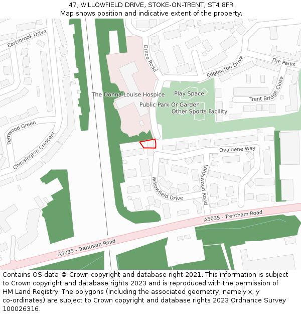 47, WILLOWFIELD DRIVE, STOKE-ON-TRENT, ST4 8FR: Location map and indicative extent of plot