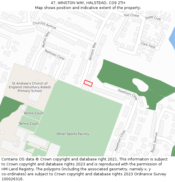 47, WINSTON WAY, HALSTEAD, CO9 2TH: Location map and indicative extent of plot