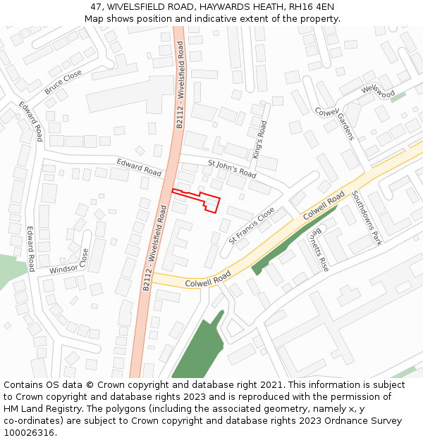 47, WIVELSFIELD ROAD, HAYWARDS HEATH, RH16 4EN: Location map and indicative extent of plot