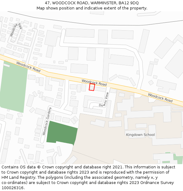 47, WOODCOCK ROAD, WARMINSTER, BA12 9DQ: Location map and indicative extent of plot