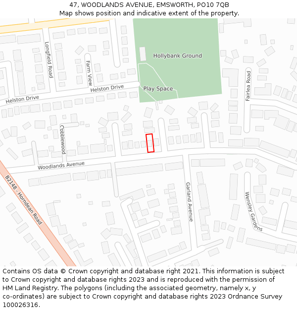 47, WOODLANDS AVENUE, EMSWORTH, PO10 7QB: Location map and indicative extent of plot