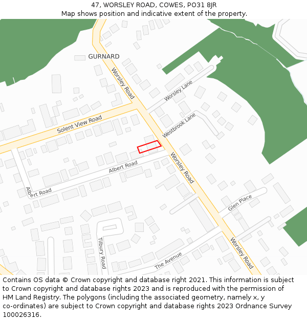 47, WORSLEY ROAD, COWES, PO31 8JR: Location map and indicative extent of plot