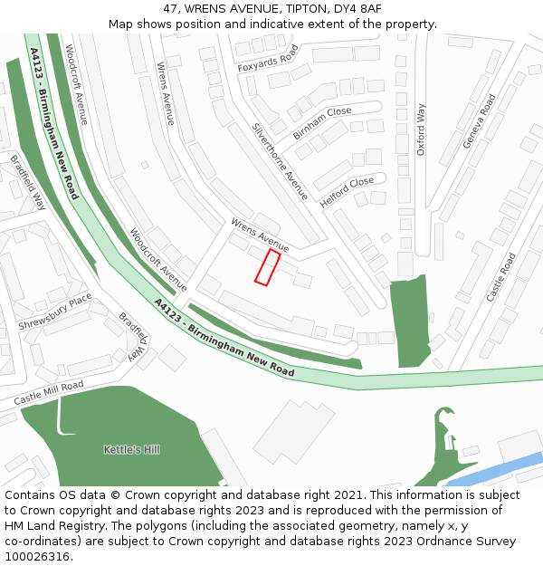 47, WRENS AVENUE, TIPTON, DY4 8AF: Location map and indicative extent of plot
