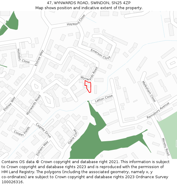 47, WYNWARDS ROAD, SWINDON, SN25 4ZP: Location map and indicative extent of plot