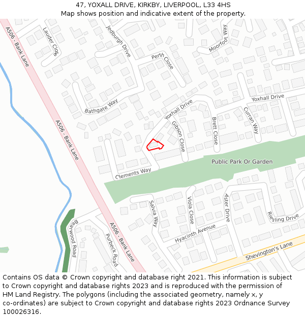 47, YOXALL DRIVE, KIRKBY, LIVERPOOL, L33 4HS: Location map and indicative extent of plot