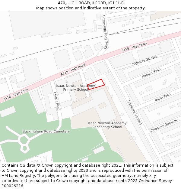 470, HIGH ROAD, ILFORD, IG1 1UE: Location map and indicative extent of plot