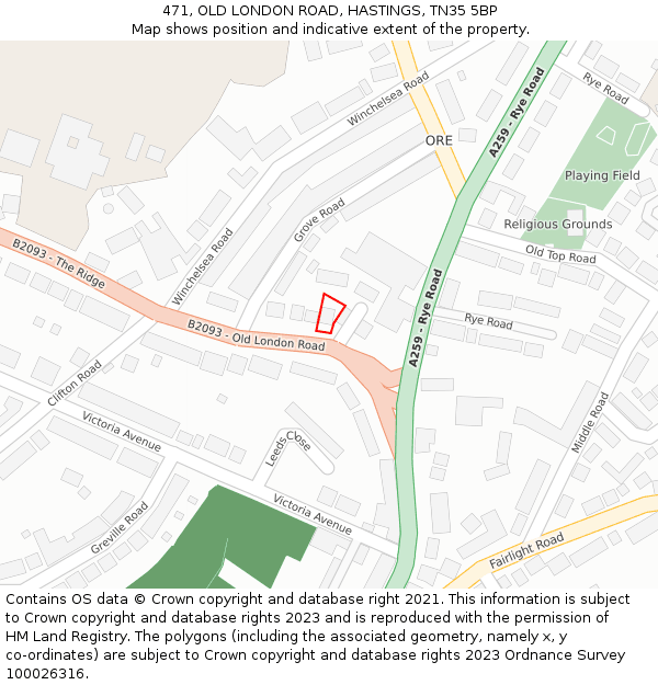 471, OLD LONDON ROAD, HASTINGS, TN35 5BP: Location map and indicative extent of plot