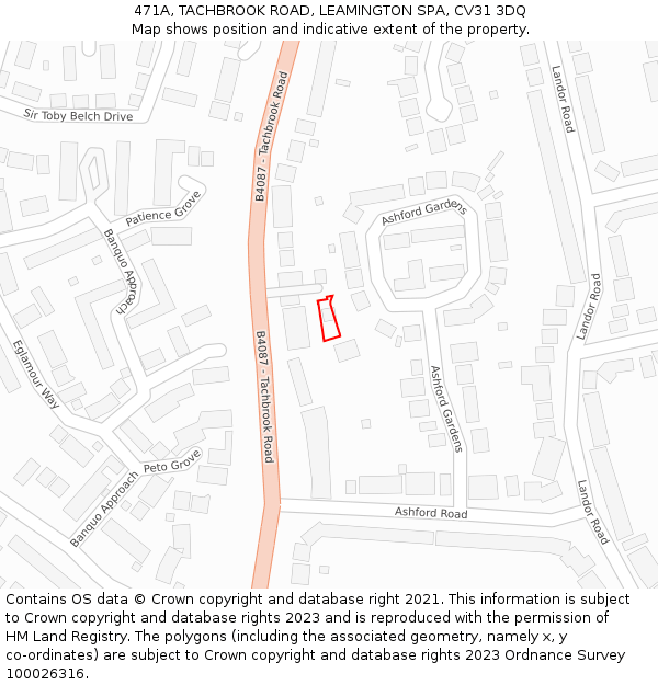 471A, TACHBROOK ROAD, LEAMINGTON SPA, CV31 3DQ: Location map and indicative extent of plot