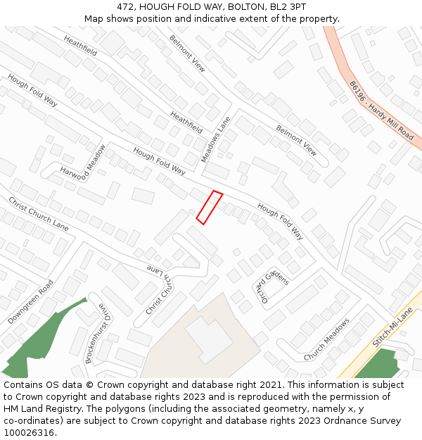 472, HOUGH FOLD WAY, BOLTON, BL2 3PT: Location map and indicative extent of plot