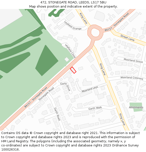 472, STONEGATE ROAD, LEEDS, LS17 5BU: Location map and indicative extent of plot