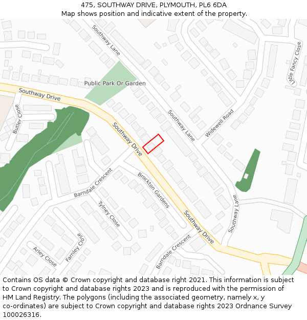 475, SOUTHWAY DRIVE, PLYMOUTH, PL6 6DA: Location map and indicative extent of plot