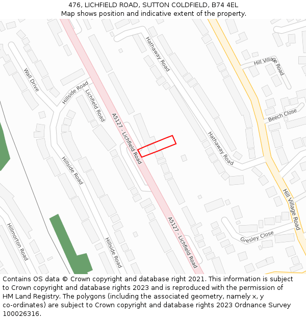 476, LICHFIELD ROAD, SUTTON COLDFIELD, B74 4EL: Location map and indicative extent of plot