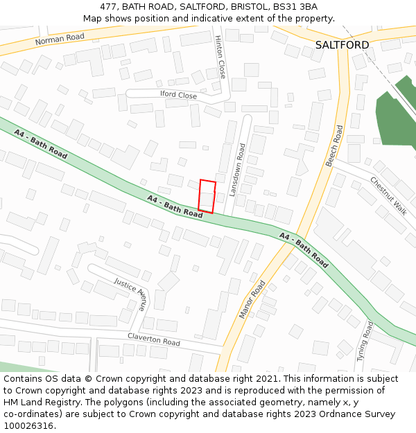 477, BATH ROAD, SALTFORD, BRISTOL, BS31 3BA: Location map and indicative extent of plot