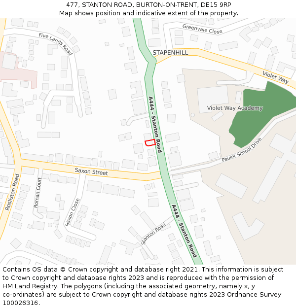 477, STANTON ROAD, BURTON-ON-TRENT, DE15 9RP: Location map and indicative extent of plot