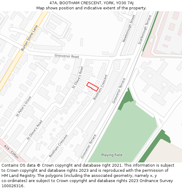 47A, BOOTHAM CRESCENT, YORK, YO30 7AJ: Location map and indicative extent of plot