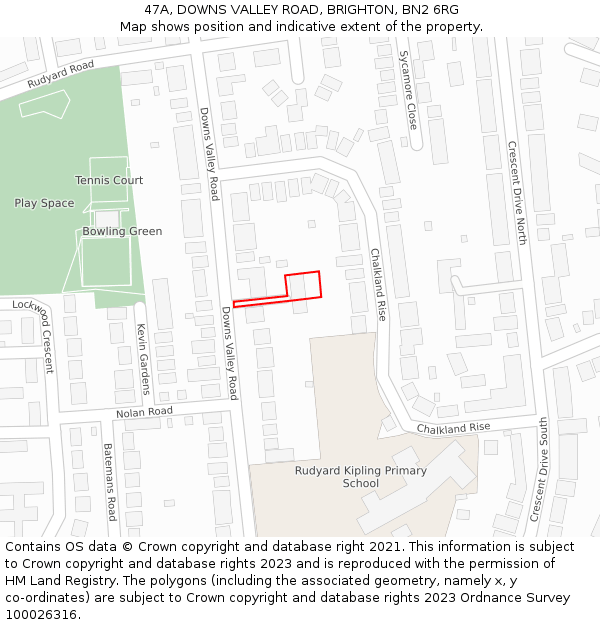 47A, DOWNS VALLEY ROAD, BRIGHTON, BN2 6RG: Location map and indicative extent of plot