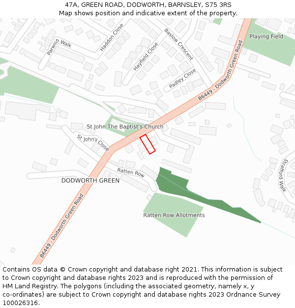47A, GREEN ROAD, DODWORTH, BARNSLEY, S75 3RS: Location map and indicative extent of plot
