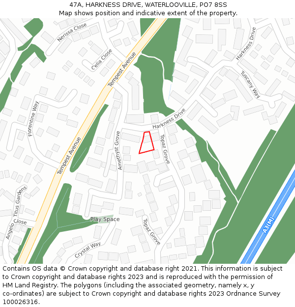 47A, HARKNESS DRIVE, WATERLOOVILLE, PO7 8SS: Location map and indicative extent of plot