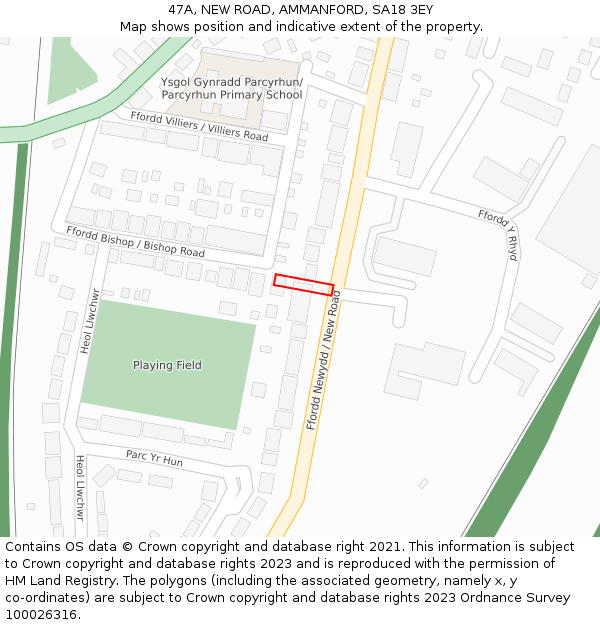 47A, NEW ROAD, AMMANFORD, SA18 3EY: Location map and indicative extent of plot