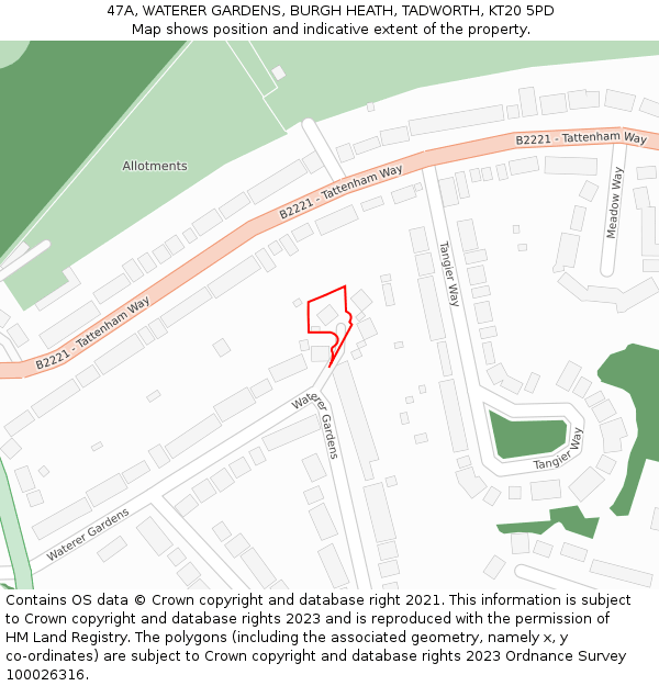 47A, WATERER GARDENS, BURGH HEATH, TADWORTH, KT20 5PD: Location map and indicative extent of plot
