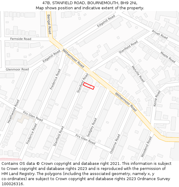 47B, STANFIELD ROAD, BOURNEMOUTH, BH9 2NL: Location map and indicative extent of plot