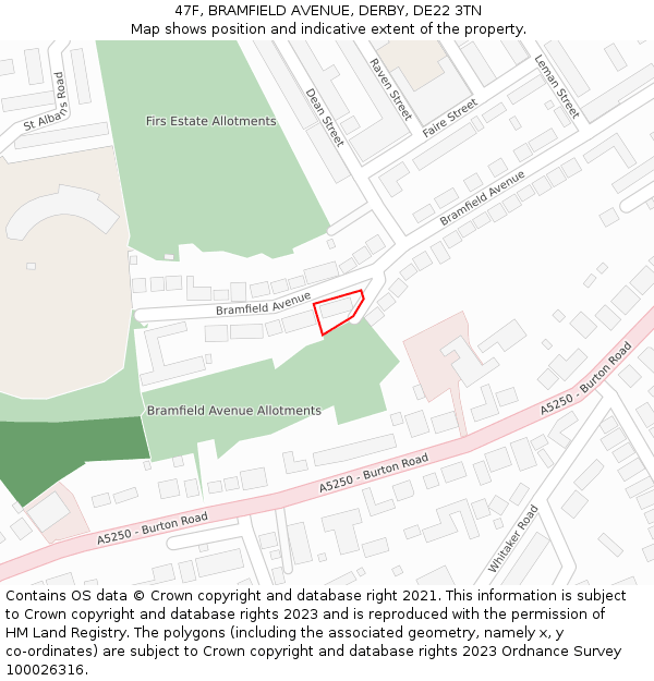47F, BRAMFIELD AVENUE, DERBY, DE22 3TN: Location map and indicative extent of plot