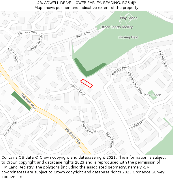 48, ADWELL DRIVE, LOWER EARLEY, READING, RG6 4JY: Location map and indicative extent of plot