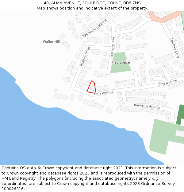 48, ALMA AVENUE, FOULRIDGE, COLNE, BB8 7NS: Location map and indicative extent of plot