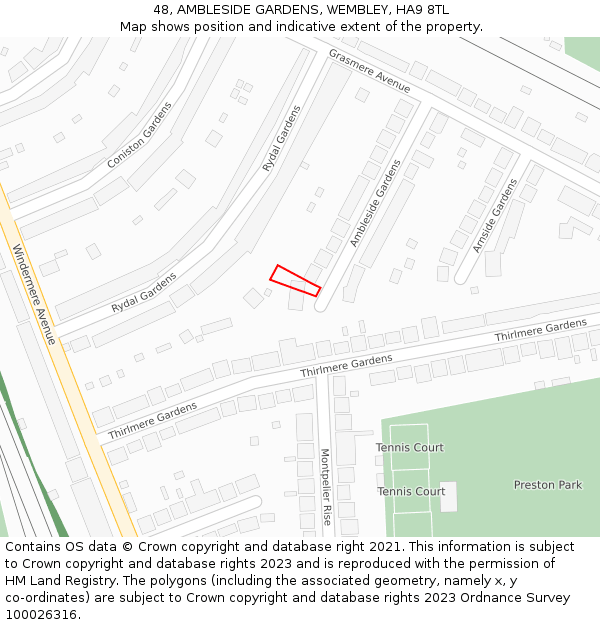 48, AMBLESIDE GARDENS, WEMBLEY, HA9 8TL: Location map and indicative extent of plot