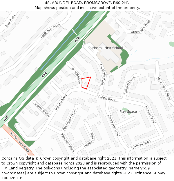 48, ARUNDEL ROAD, BROMSGROVE, B60 2HN: Location map and indicative extent of plot