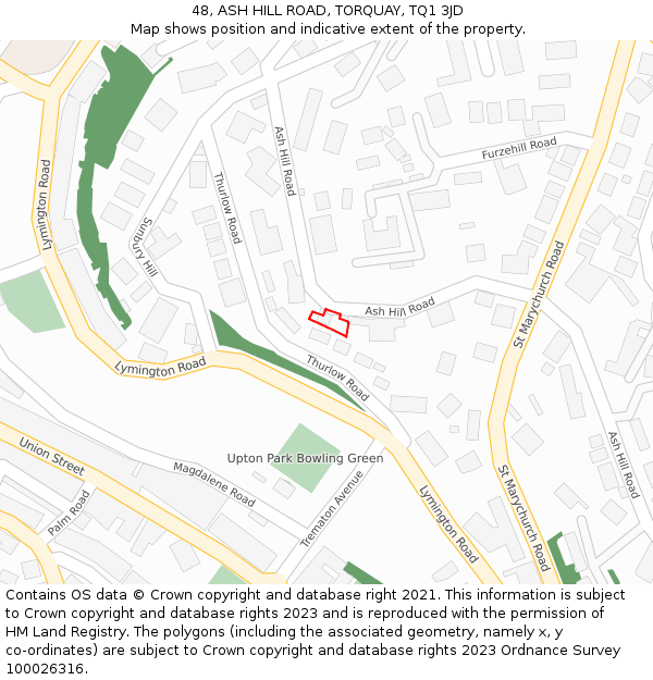 48, ASH HILL ROAD, TORQUAY, TQ1 3JD: Location map and indicative extent of plot