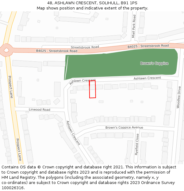 48, ASHLAWN CRESCENT, SOLIHULL, B91 1PS: Location map and indicative extent of plot