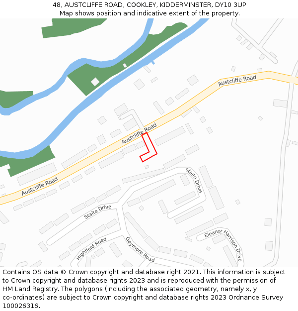 48, AUSTCLIFFE ROAD, COOKLEY, KIDDERMINSTER, DY10 3UP: Location map and indicative extent of plot