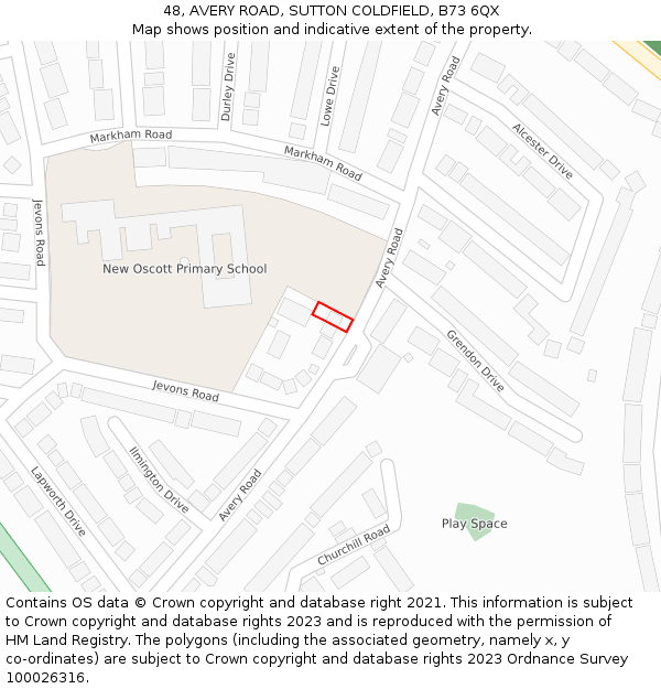 48, AVERY ROAD, SUTTON COLDFIELD, B73 6QX: Location map and indicative extent of plot