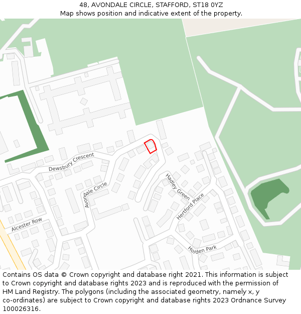 48, AVONDALE CIRCLE, STAFFORD, ST18 0YZ: Location map and indicative extent of plot