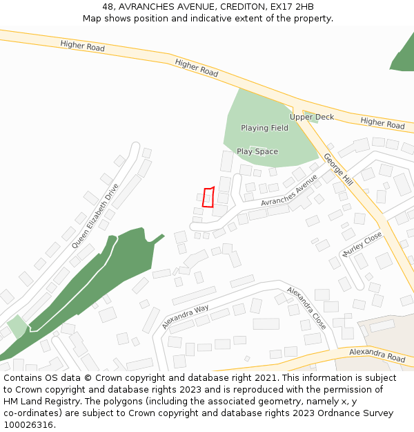 48, AVRANCHES AVENUE, CREDITON, EX17 2HB: Location map and indicative extent of plot