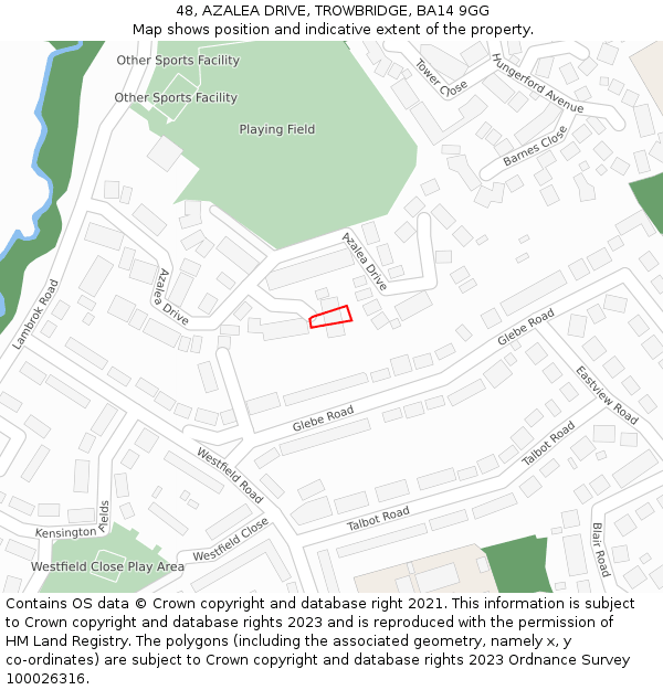 48, AZALEA DRIVE, TROWBRIDGE, BA14 9GG: Location map and indicative extent of plot