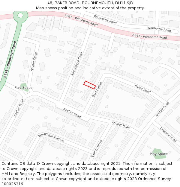 48, BAKER ROAD, BOURNEMOUTH, BH11 9JD: Location map and indicative extent of plot