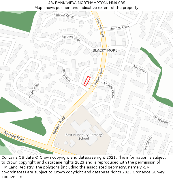 48, BANK VIEW, NORTHAMPTON, NN4 0RS: Location map and indicative extent of plot