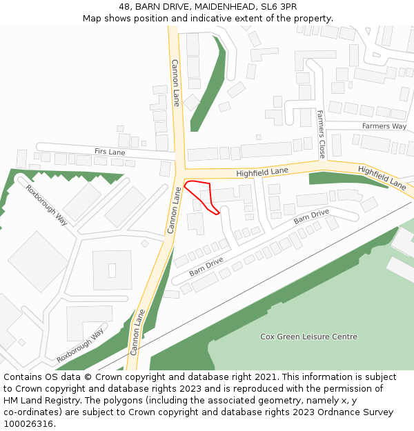 48, BARN DRIVE, MAIDENHEAD, SL6 3PR: Location map and indicative extent of plot