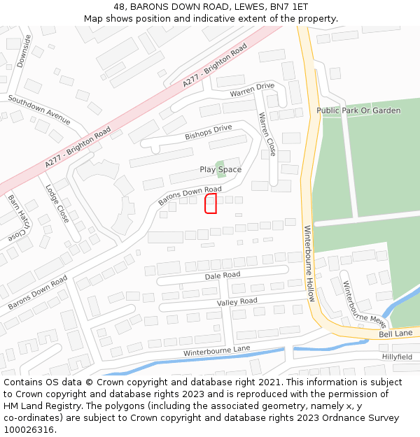48, BARONS DOWN ROAD, LEWES, BN7 1ET: Location map and indicative extent of plot