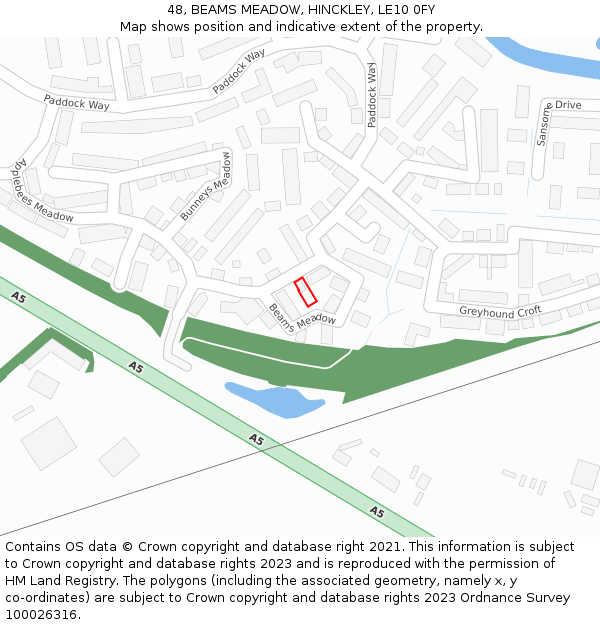 48, BEAMS MEADOW, HINCKLEY, LE10 0FY: Location map and indicative extent of plot