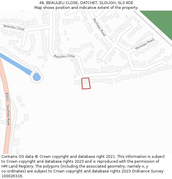 48, BEAULIEU CLOSE, DATCHET, SLOUGH, SL3 9DE: Location map and indicative extent of plot
