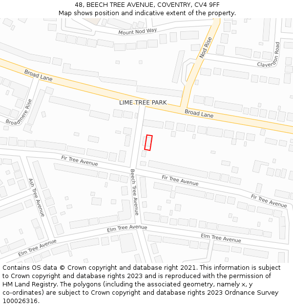 48, BEECH TREE AVENUE, COVENTRY, CV4 9FF: Location map and indicative extent of plot