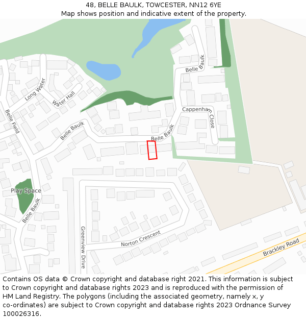 48, BELLE BAULK, TOWCESTER, NN12 6YE: Location map and indicative extent of plot