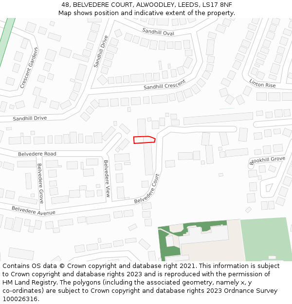 48, BELVEDERE COURT, ALWOODLEY, LEEDS, LS17 8NF: Location map and indicative extent of plot