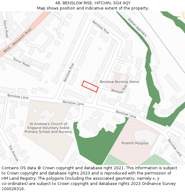 48, BENSLOW RISE, HITCHIN, SG4 9QY: Location map and indicative extent of plot